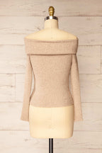 Delhi Beige | Off-the-Shoulder Ribbed Knit Sweater