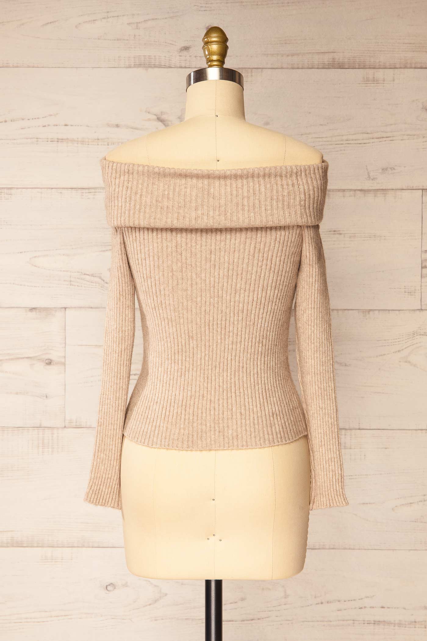 Delhi Beige | Off-the-Shoulder Ribbed Knit Sweater