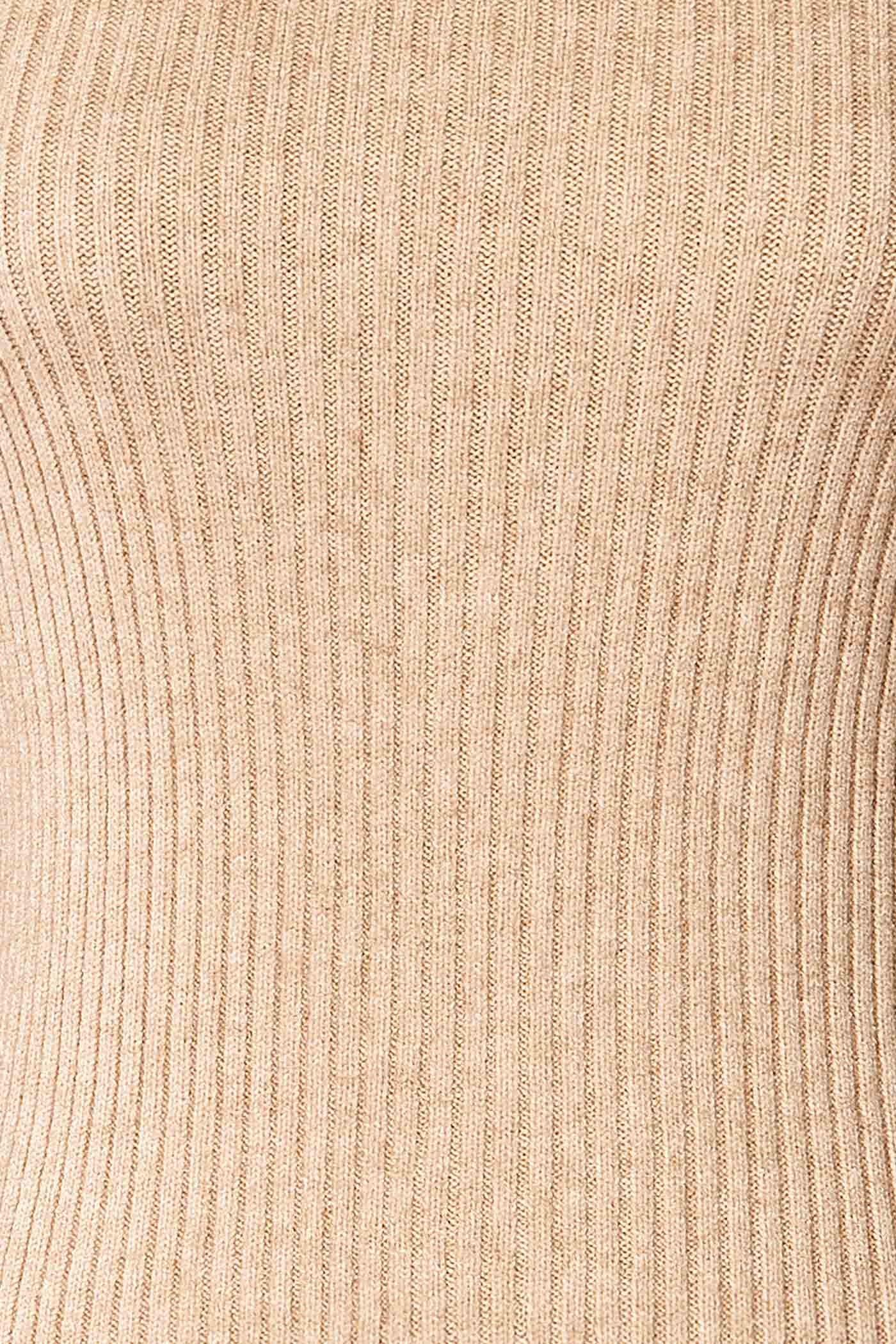Delhi Beige | Off-the-Shoulder Ribbed Knit Sweater