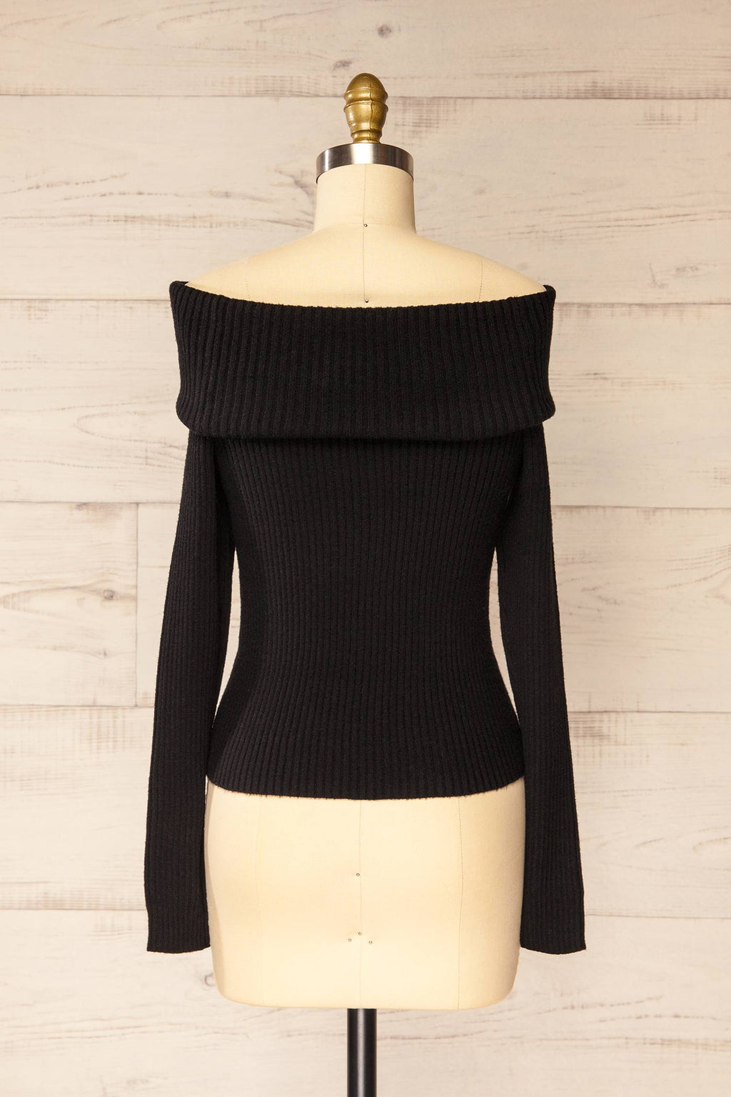 Delhi Black | Off-the-Shoulder Ribbed Knit Sweater
