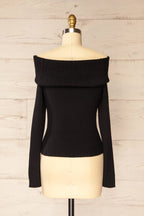 Delhi Black | Off-the-Shoulder Ribbed Knit Sweater