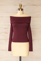 Delhi Burgundy | Off-the-Shoulder Ribbed Knit Sweater