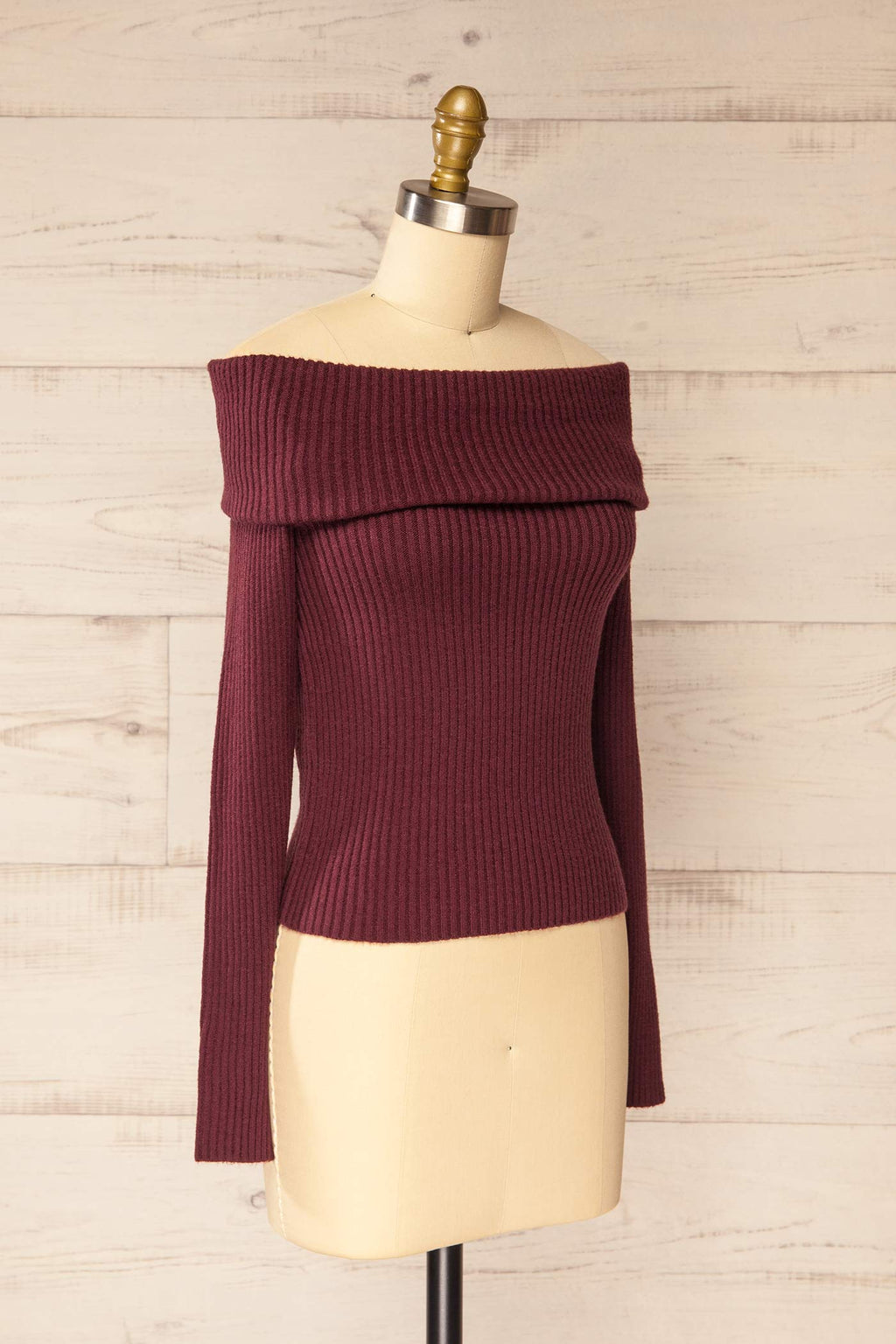 Delhi Burgundy | Off-the-Shoulder Ribbed Knit Sweater