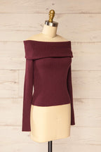 Delhi Burgundy | Off-the-Shoulder Ribbed Knit Sweater
