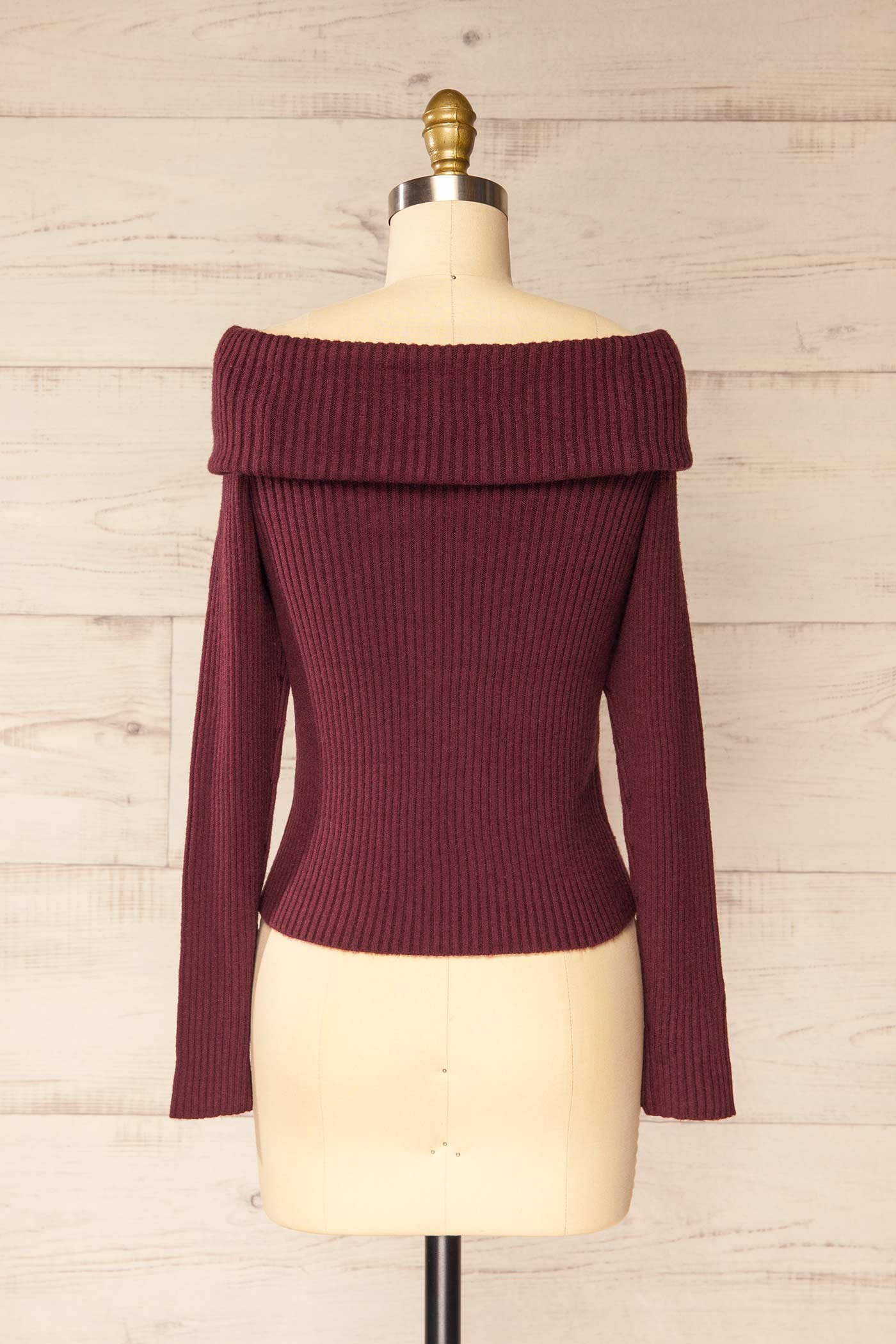 Delhi Burgundy | Off-the-Shoulder Ribbed Knit Sweater