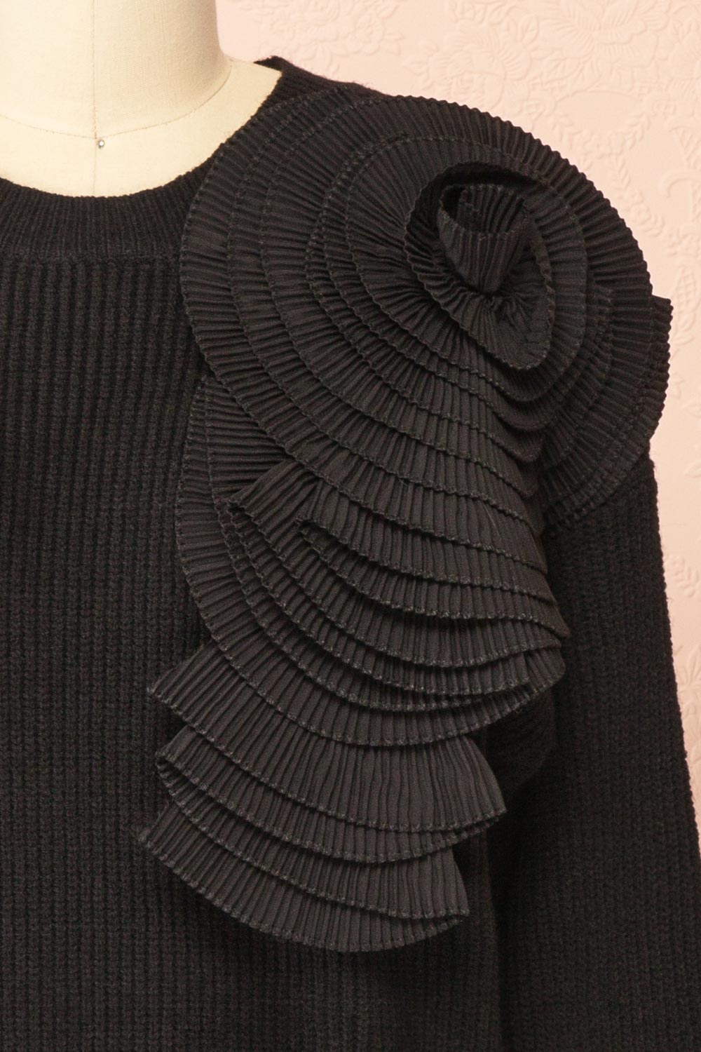 Dharapani | Black Sweater with Pleated Flower
