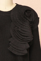 Dharapani | Black Sweater with Pleated Flower