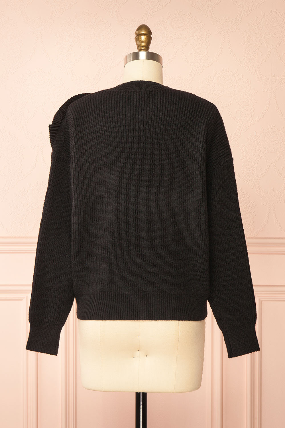 Dharapani | Black Sweater with Pleated Flower