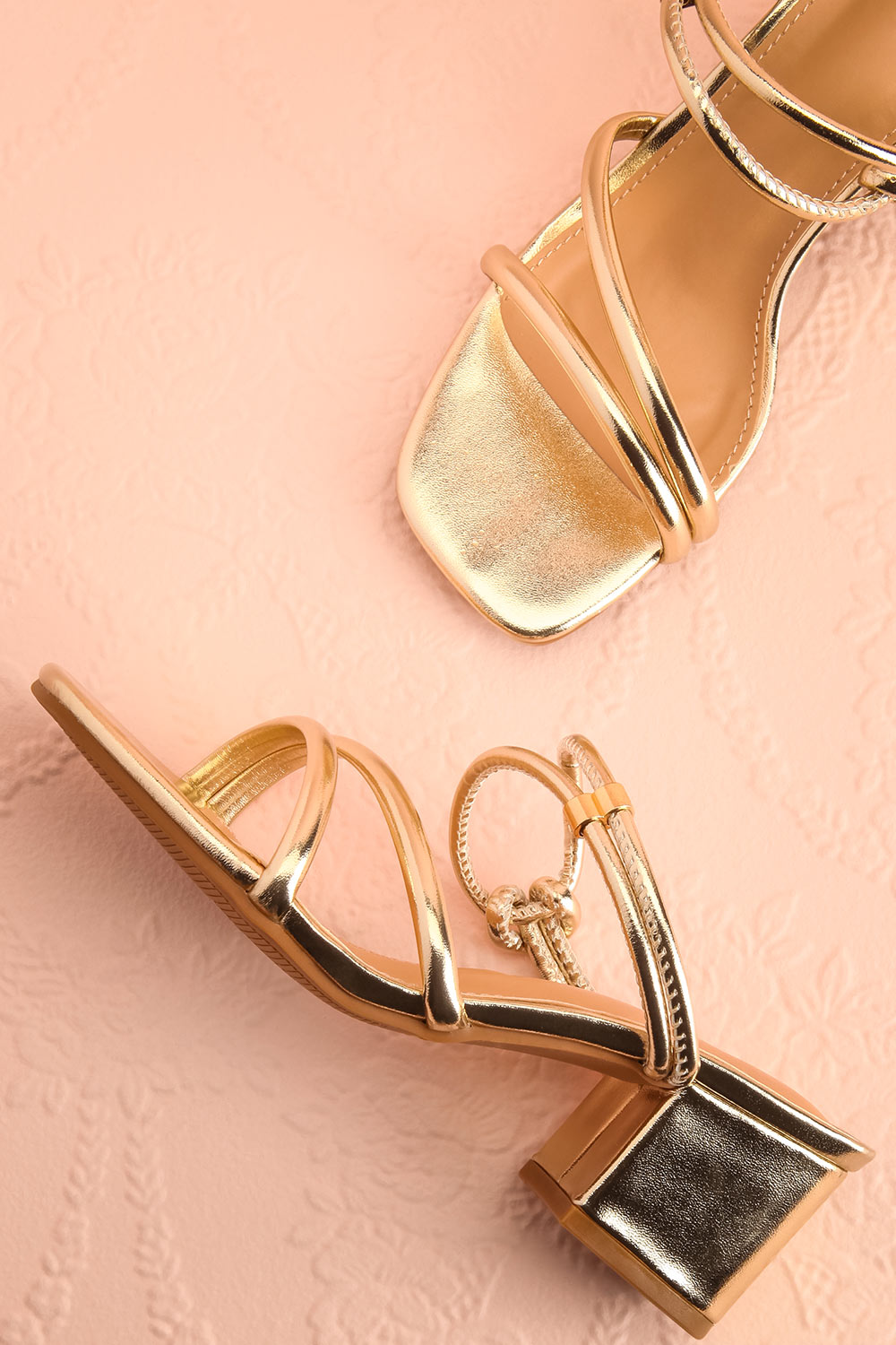 Elayna Gold | Block Heel Sandals with Knot on Inner Straps