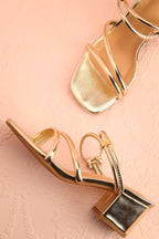 Elayna Gold | Block Heel Sandals with Knot on Inner Straps