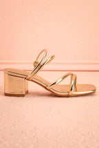 Elayna Gold | Block Heel Sandals with Knot on Inner Straps