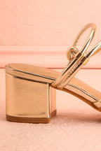 Elayna Gold | Block Heel Sandals with Knot on Inner Straps