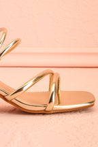 Elayna Gold | Block Heel Sandals with Knot on Inner Straps