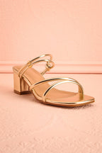 Elayna Gold | Block Heel Sandals with Knot on Inner Straps