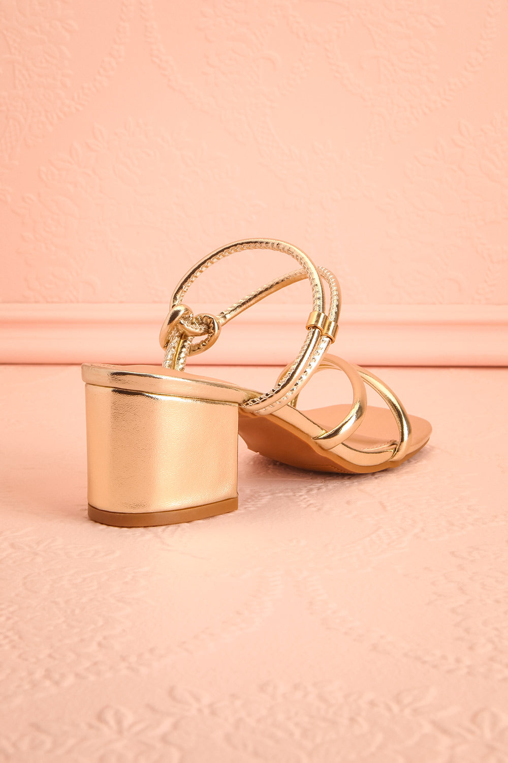 Elayna Gold | Block Heel Sandals with Knot on Inner Straps