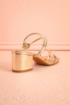 Elayna Gold | Block Heel Sandals with Knot on Inner Straps