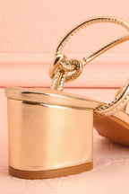 Elayna Gold | Block Heel Sandals with Knot on Inner Straps