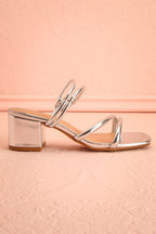 Elayna Silver | Block Heel Sandals with Knot on Inner Straps