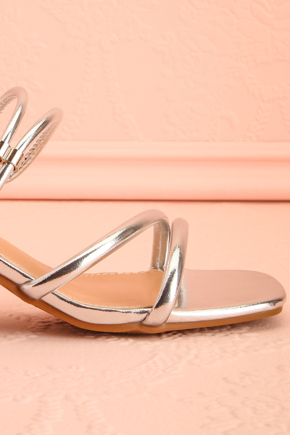 Elayna Silver | Block Heel Sandals with Knot on Inner Straps