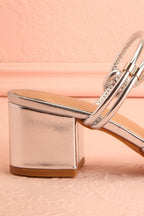 Elayna Silver | Block Heel Sandals with Knot on Inner Straps