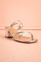 Elayna Silver | Block Heel Sandals with Knot on Inner Straps