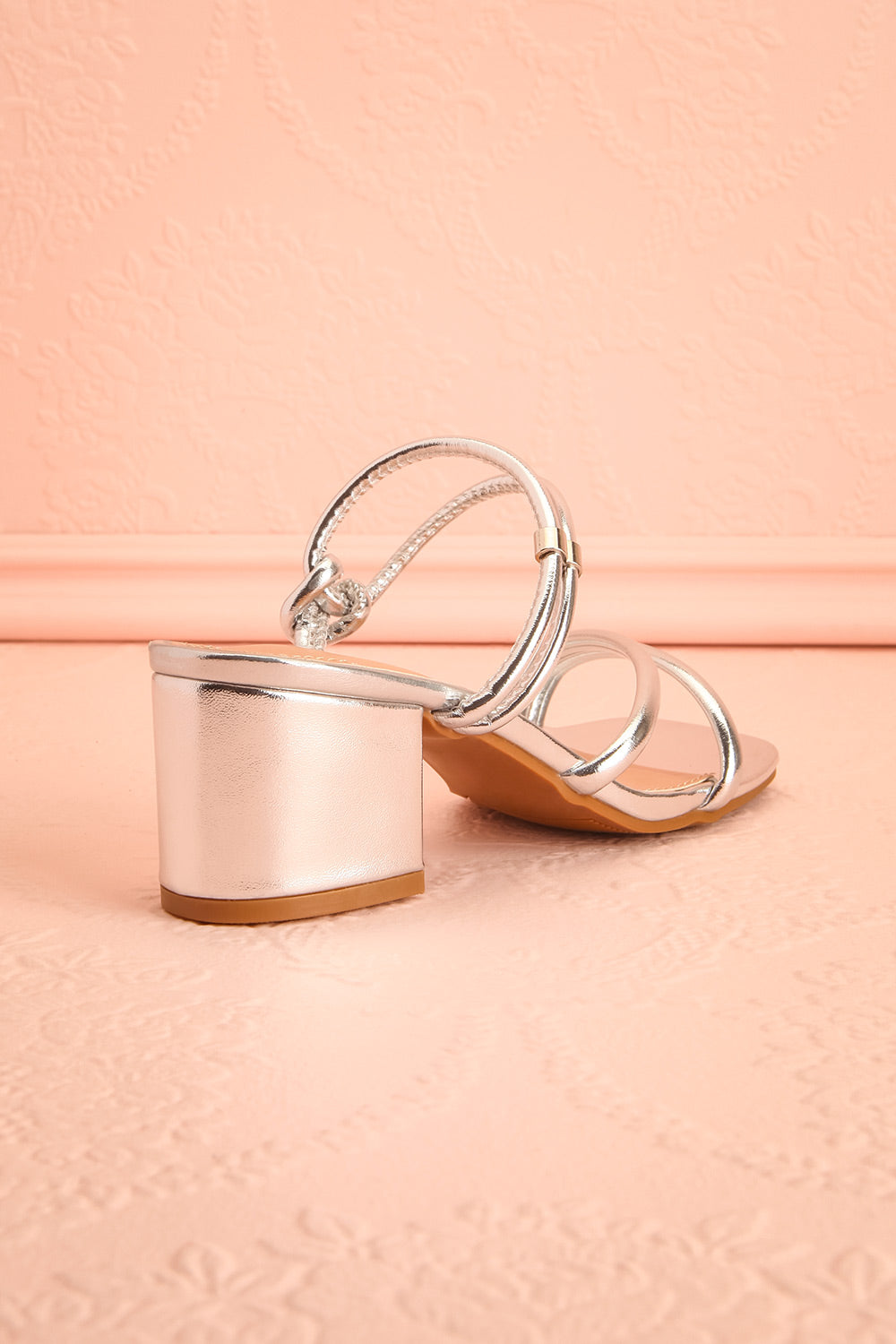 Elayna Silver | Block Heel Sandals with Knot on Inner Straps