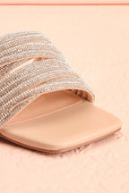 Euthenia Beige | Heeled Sandals w/ Rhinestone Straps