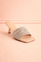 Euthenia Beige | Heeled Sandals w/ Rhinestone Straps