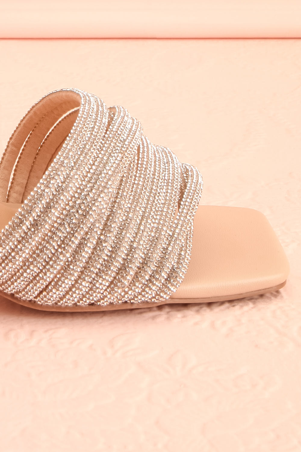 Euthenia Beige | Heeled Sandals w/ Rhinestone Straps