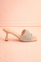Euthenia Beige | Heeled Sandals w/ Rhinestone Straps