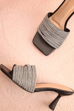 Euthenia Black | Heeled Sandals w/ Rhinestone Straps