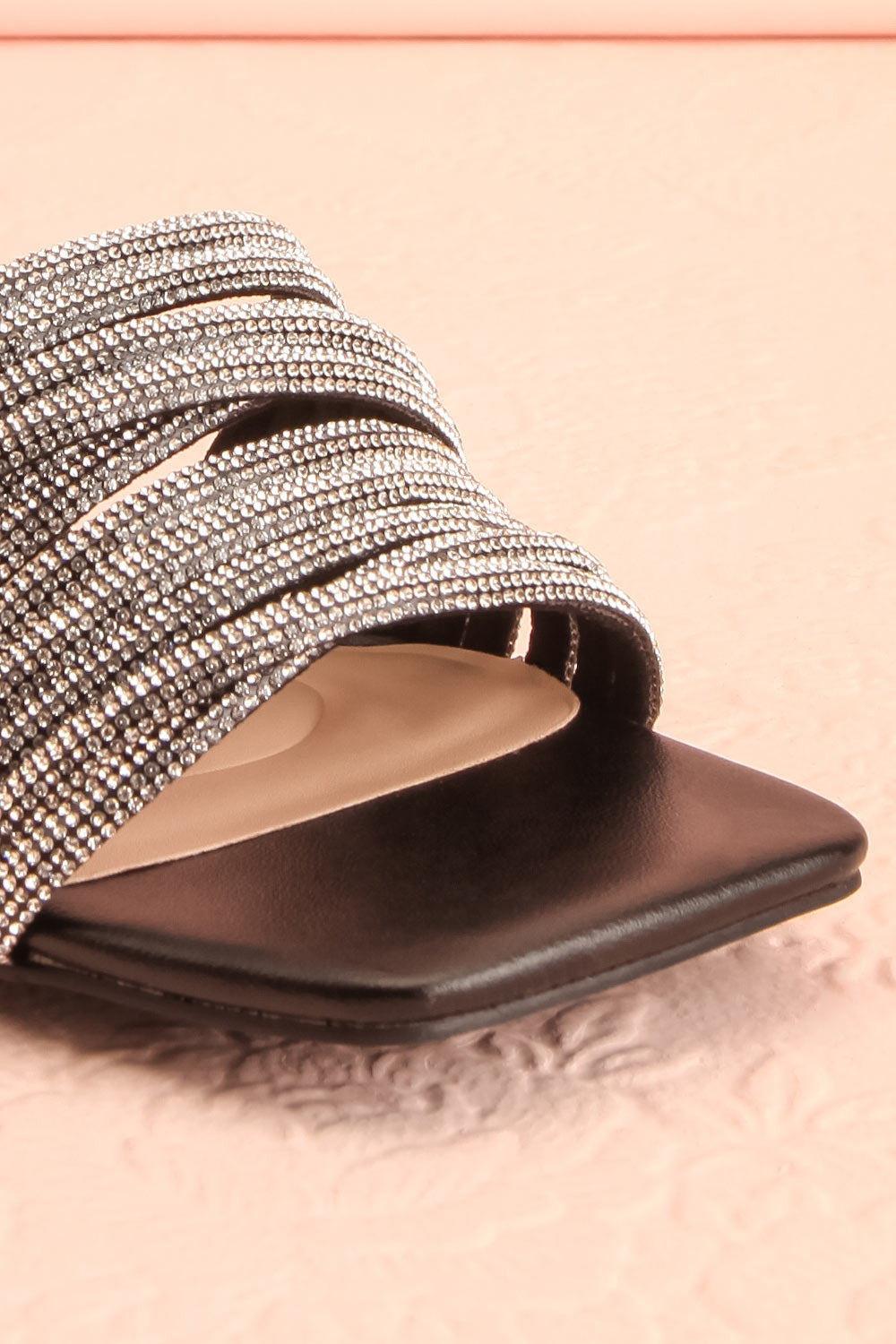 Euthenia Black | Heeled Sandals w/ Rhinestone Straps