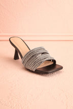 Euthenia Black | Heeled Sandals w/ Rhinestone Straps