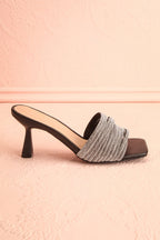 Euthenia Black | Heeled Sandals w/ Rhinestone Straps