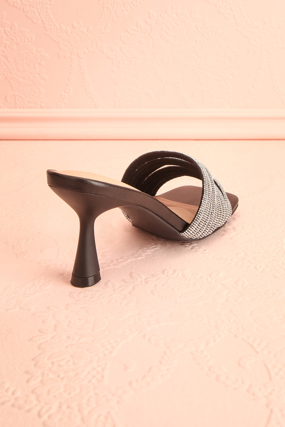 Euthenia Black | Heeled Sandals w/ Rhinestone Straps