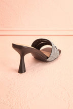 Euthenia Black | Heeled Sandals w/ Rhinestone Straps
