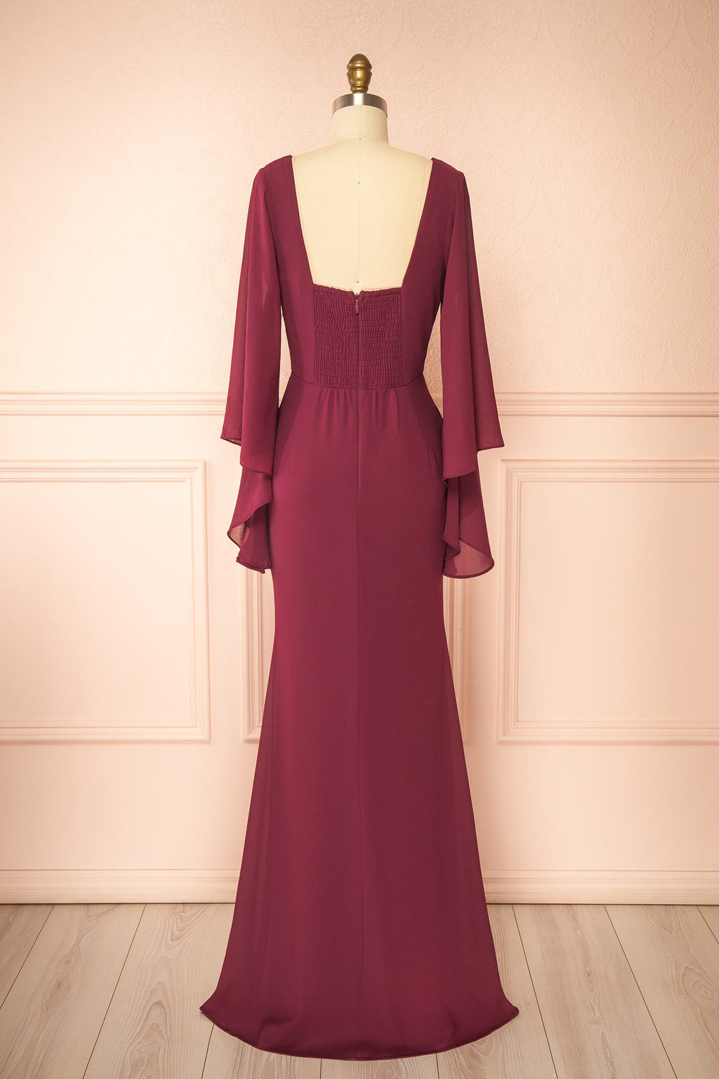 Fabiana | Burgundy V-Neck Maxi Dress with Bell Sleeves