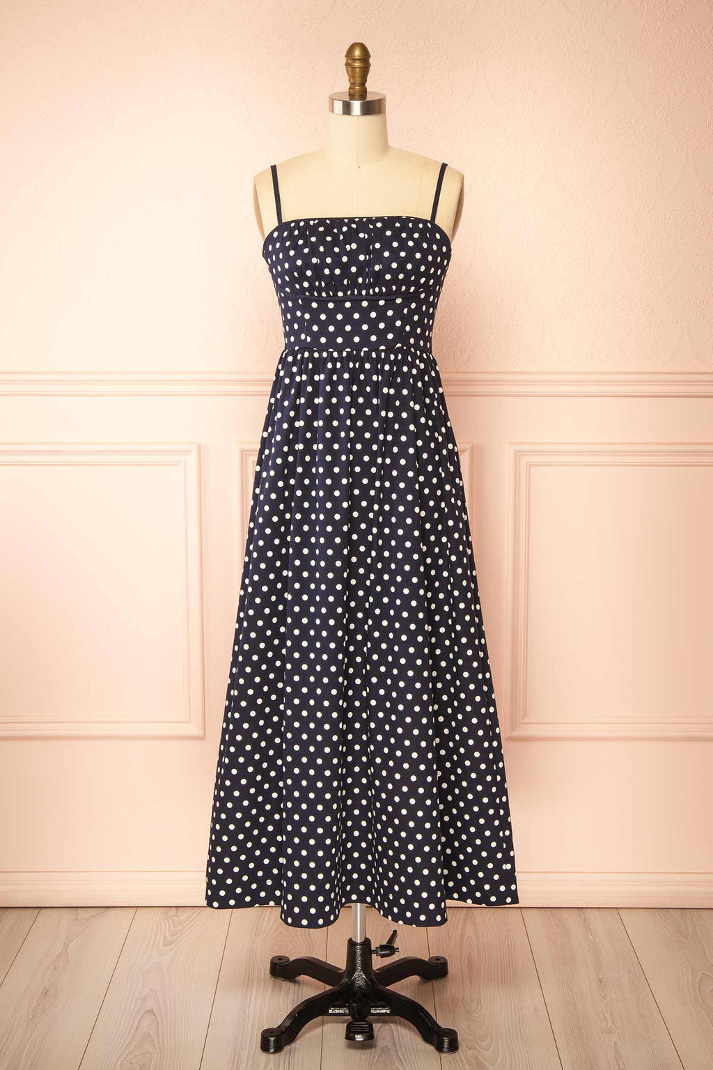 Fatiana | Navy Polka Dot Midi Dress with Empire Waist