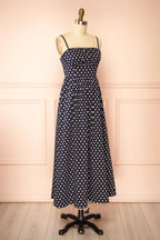 Fatiana | Navy Polka Dot Midi Dress with Empire Waist