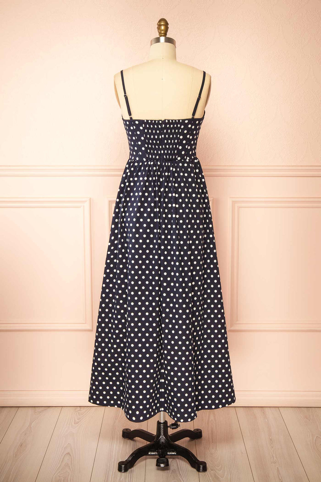 Fatiana | Navy Polka Dot Midi Dress with Empire Waist