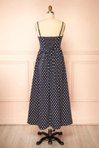 Fatiana | Navy Polka Dot Midi Dress with Empire Waist