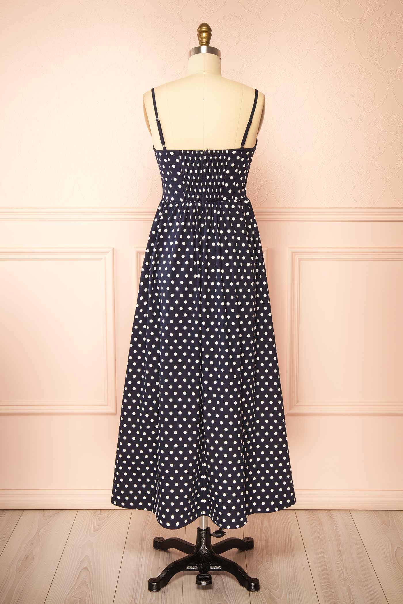 Fatiana | Navy Polka Dot Midi Dress with Empire Waist