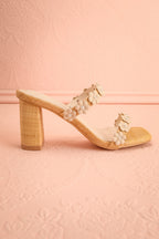 Feliza | Raffia Block Heel Sandals with Floral Appliqués
