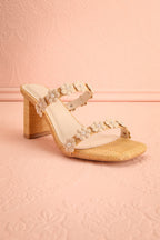 Feliza | Raffia Block Heel Sandals with Floral Appliqués