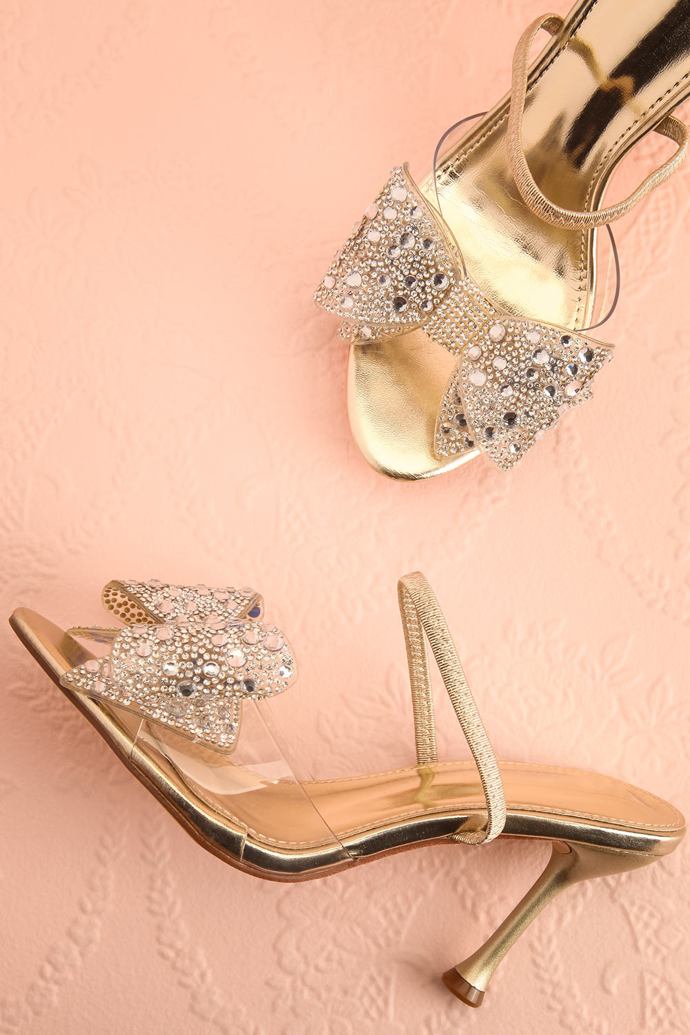 Fonda | Gold Heel Sandals with Bows