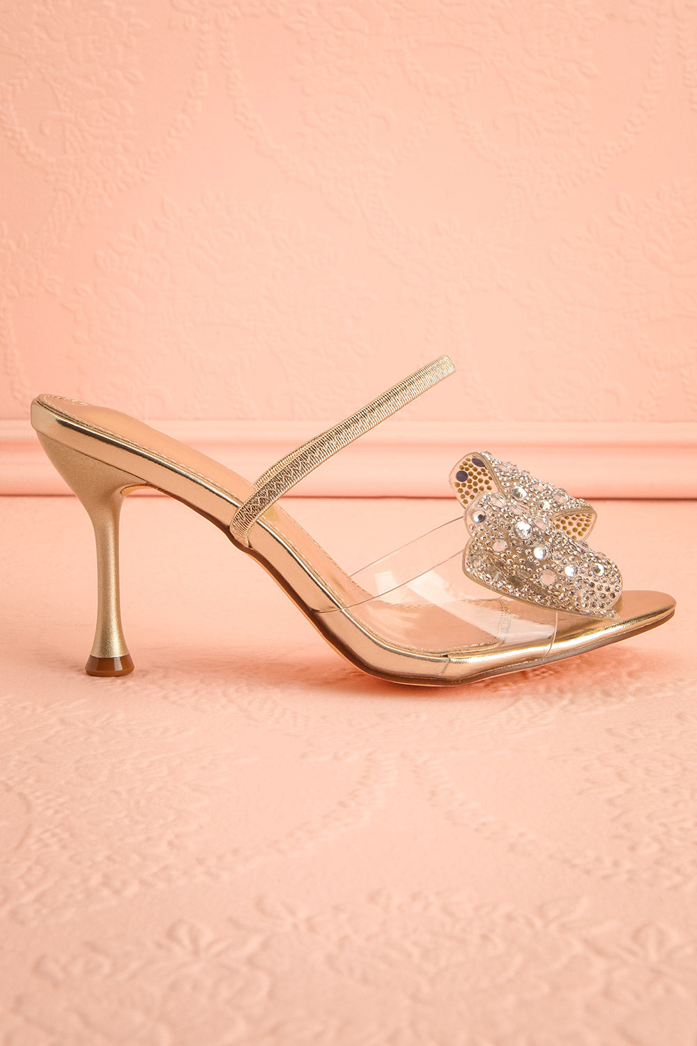 Fonda | Gold Heel Sandals with Bows