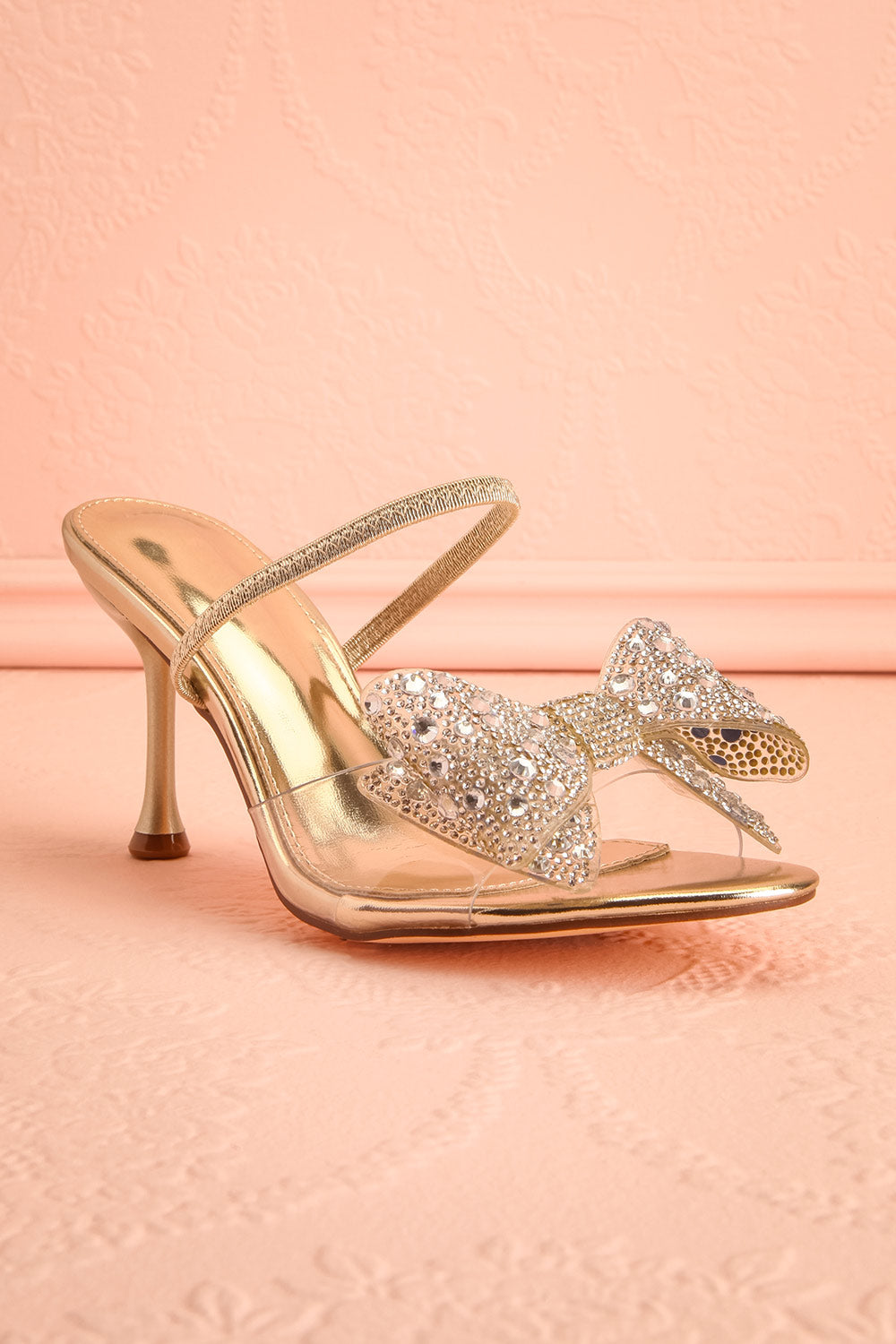 Fonda | Gold Heel Sandals with Bows