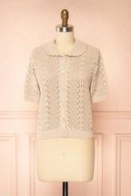 Gertie Beige | Openwork Short Sleeve Cardigan