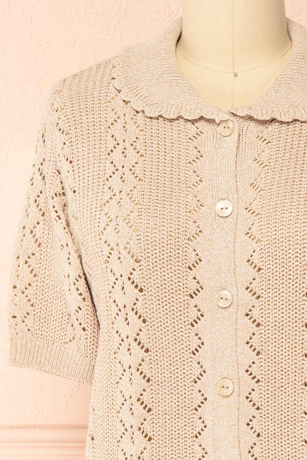 Gertie Beige | Openwork Short Sleeve Cardigan