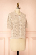 Gertie Beige | Openwork Short Sleeve Cardigan